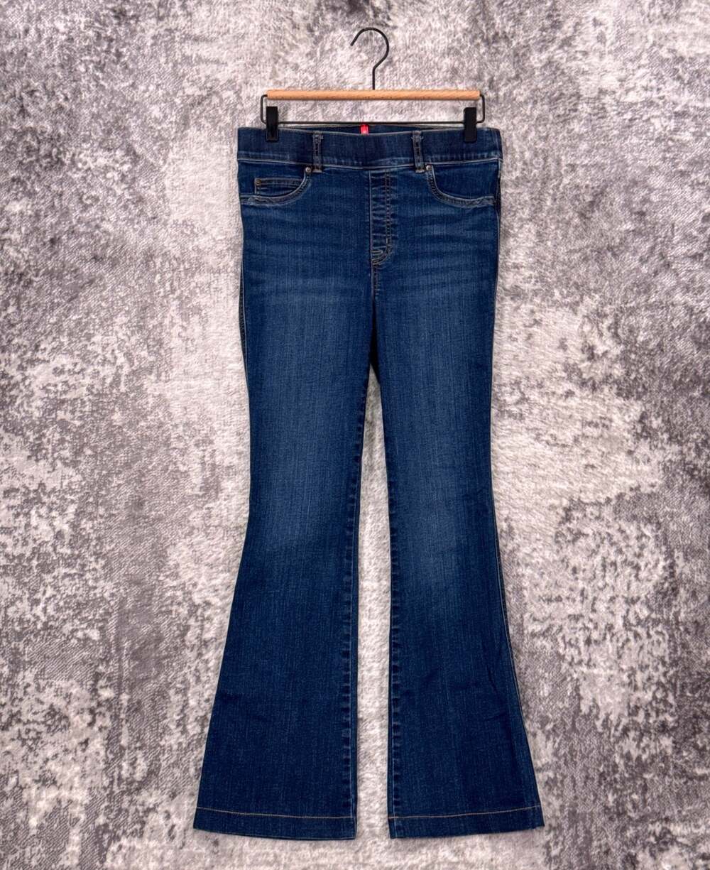 SPANX Jeans Medium Womens Boot Flare Pull On Stretch Dark Denim